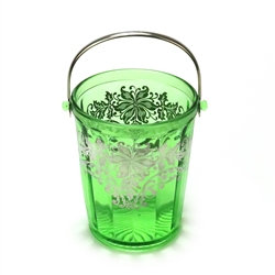 Ice Bucket, Glass, Green, Silver Overlay
