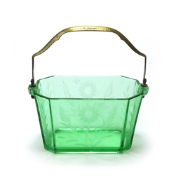 Ice Bucket, Glass, Green Etched Glass