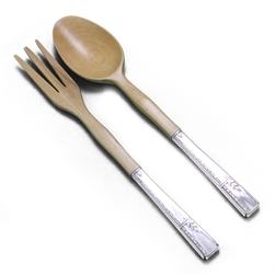 Grenoble by Prestige Plate, Silverplate Salad Serving Spoon & Fork, Olive Wood