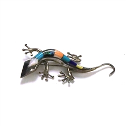 Pin, Sterling, Gecko/Lizard Multi-Colored
