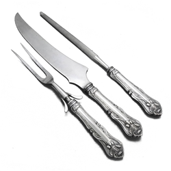 Nenuphar by American Silver Co., Silverplate Carving Fork, Knife & Sharpener, Roast