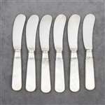 Pearl Handle by American Silver Co. Butter Spreaders, Set of 6, Flat Handle, Beaded Ferrule