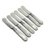 Pearl Handle by Landers, Frary & Clark Butter Spreaders, Set of 6, Flat Handle, Scroll Ferrule