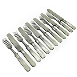 Pearl Handle made in England Luncheon Forks & Knives, 12-PC Set, Ringed Ferrule