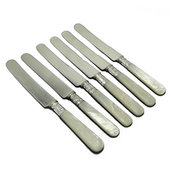 Pearl Handle by Landers, Frary & Clark Dinner Knives, Set of 6, Blunt Plated, Scroll Ferrule