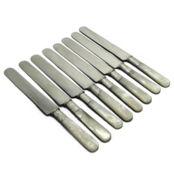 Pearl Handle by Landers, Frary & Clark Luncheon Knives, Set of 8, Blunt Plated, Rose Ferrule