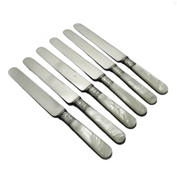 Pearl Handle by 1847 Rogers Dinner Knives, Set of 6, Blunt Plated, Grape Ferrule