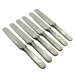 Pearl Handle made in England Luncheon Knives, Set of 6, Blunt Plated, Paneled Ferrule