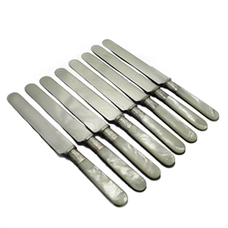 Pearl Handle by Russell Dinner Knives, Set of 8, Floral Ferrule