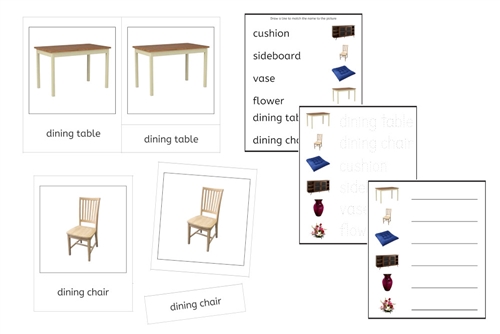 Pink Dining Room Language Exercise Cards - Set B (PDF)