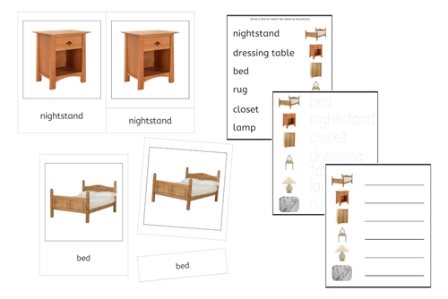 Pink Bedroom Language Exercise Cards - Set B (PDF)