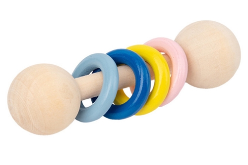 Wooden Baby Rattle with 4 Rings