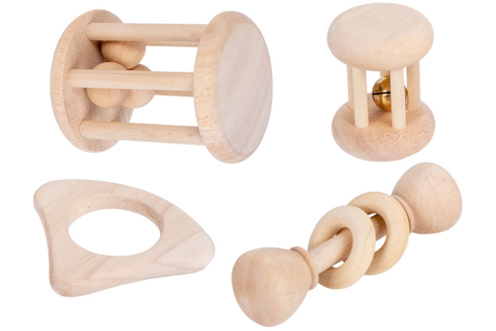 4-Piece Wooden Baby Rattle/Teether Set - IFIT Montessori