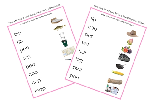 Pink Word and Picture Matching Worksheets (PDF)