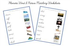 Blue Word and Picture Matching Worksheets, Cursive (PDF)