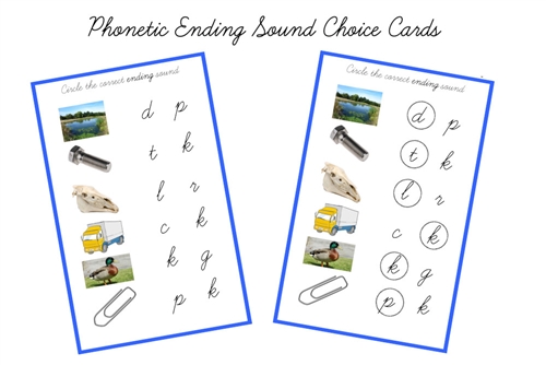 Blue Ending Sound Choice Cards, Cursive (PDF)