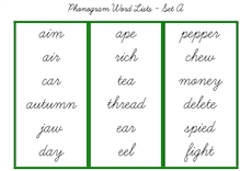 Green Word Lists, Cursive - Set A (PDF)