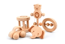 5-Piece Wooden Baby Rattle/Teether Set