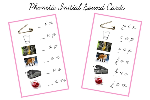 Pink Initial Sound Cards, Cursive (PDF)