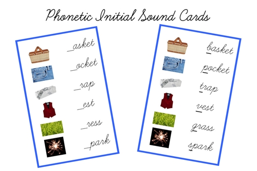 Blue Initial Sound Cards, Cursive (PDF)