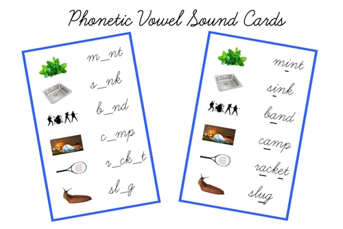 Blue Vowel Sound Cards, Cursive (PDF)