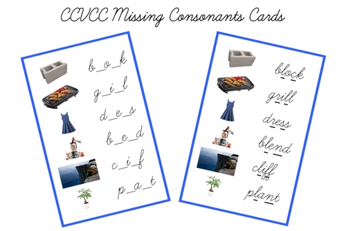 Blue CCVCC Missing Consonants Cards, Cursive (PDF)