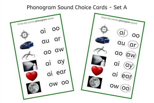 Green Phonogram Sound Choice Cards - Set A (PDF)