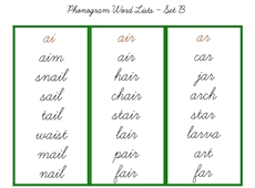 Green Word Lists, Cursive - Set B (PDF)