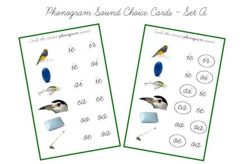 Green Phonogram Sound Choice Cards, Cursive - Set A (PDF)
