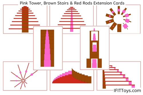 Pink Tower, Brown Stair & Red Rods Extension Cards
