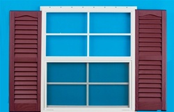 18x27 Window with 9" x 27" Burgandy Shutters