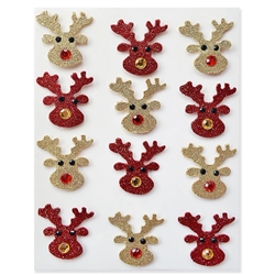 Little Birdie - Christmas 3D Embellishments 12/Pkg Mini Glitter Reindeer