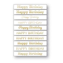 Memory Box - Open Studio White Greeting Tabs Gold Foil Happy Birthday 40pk