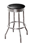 Bar Stool 24" Tall Chrome Finish Retro Style Backless Stool with a Black Glitter Vinyl Covered Swivel Seat Cushion