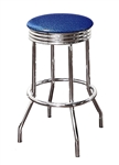 Bar Stool 24" Tall Chrome Finish Retro Style Backless Stool with a Blue Glitter Vinyl Covered Swivel Seat Cushion