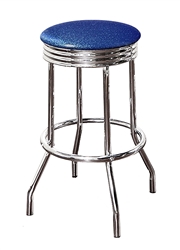 Bar Stool 24" Tall Chrome Finish Retro Style Backless Stool with a Blue Glitter Vinyl Covered Swivel Seat Cushion