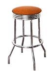 Bar Stool 24" Tall Chrome Finish Retro Style Backless Stool with a Copper Glitter Vinyl Covered Swivel Seat Cushion