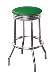 Bar Stool 24" Tall Chrome Finish Retro Style Backless Stool with an Emerald Green Glitter Vinyl Covered Swivel Seat Cushion