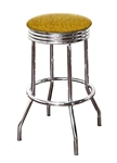 Bar Stool 24" Tall Chrome Finish Retro Style Backless Stool with a Gold Glitter Vinyl Covered Swivel Seat Cushion