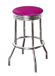 Bar Stool 24" Tall Chrome Finish Retro Style Backless Stool with a Hot Pink Glitter Vinyl Covered Swivel Seat Cushion