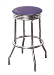 Bar Stool 24" Tall Chrome Finish Retro Style Backless Stool with a Lavender Glitter Vinyl Covered Swivel Seat Cushion