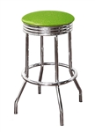 Bar Stool 24" Tall Chrome Finish Retro Style Backless Stool with an Lime Green Glitter Vinyl Covered Swivel Seat Cushion