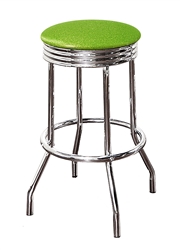 Bar Stool 24" Tall Chrome Finish Retro Style Backless Stool with an Lime Green Glitter Vinyl Covered Swivel Seat Cushion