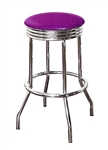 Bar Stool 24" Tall Chrome Finish Retro Style Backless Stool with a Purple Glitter Vinyl Covered Swivel Seat Cushion