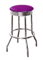 Bar Stool 24" Tall Chrome Finish Retro Style Backless Stool with a Purple Glitter Vinyl Covered Swivel Seat Cushion