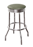 Bar Stool 24" Tall Chrome Finish Retro Style Backless Stool with a Silver Glitter Vinyl Covered Swivel Seat Cushion