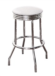Bar Stool 24" Tall Chrome Finish Retro Style Backless Stool with an White Glitter Vinyl Covered Swivel Seat Cushion