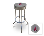 Bar Stool 29" Tall Chrome Finish Retro Style Backless Stool Featuring the Anaheim Angels MLB Team Logo Decal on a Grey Vinyl Covered Swivel Seat Cushion