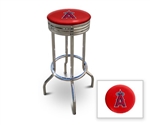 Bar Stool 29" Tall Chrome Finish Retro Style Backless Stool Featuring the Anaheim Angels MLB Team Logo Decal on a Red Vinyl Covered Swivel Seat Cushion