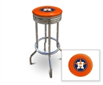 Bar Stool 29" Tall Chrome Finish Retro Style Backless Stool Featuring the Houston Astros MLB Team Logo Decal on an Orange Vinyl Covered Swivel Seat Cushion